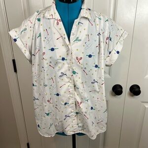 Vintage Ann Chabrol Short Sleeve Button Down Sports Print Sz 14